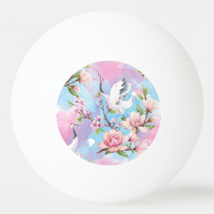 Red Crane Watercolor Japanese Motif Ping Pong Ball
