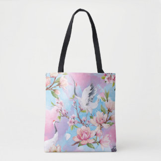 Red Crane Watercolor Japanese Motif Tote Bag