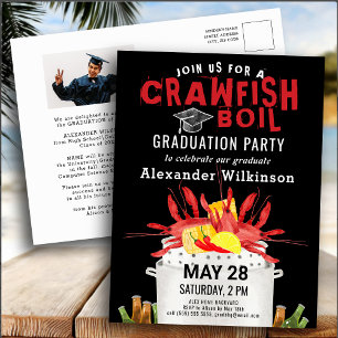 Red Crawfish Boil GRAD Photo Party Invitation Postcard