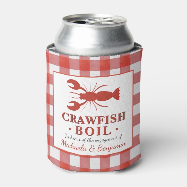 Red Crawfish Boil Lobster Party Engagement Picnic Can Cooler (Can Front)