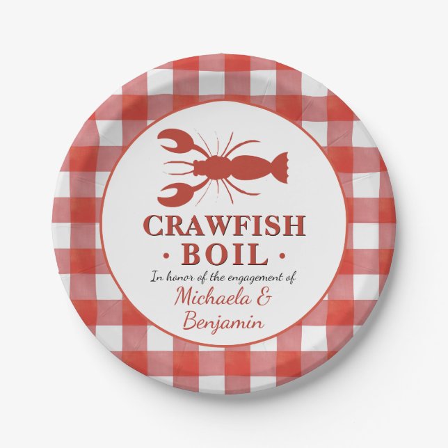Red Crawfish Boil Seafood Party Engagement Picnic Paper Plate (Front)