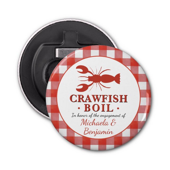 Red Crawfish Boil Seafood Party Picnic Engagement Bottle Opener (Front)