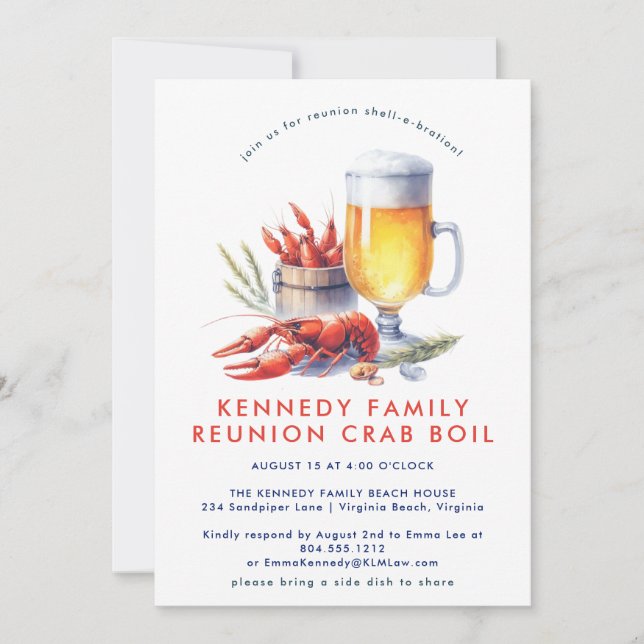 Red Crawfish Low Country Boil Family Reunion  Invitation (Front)