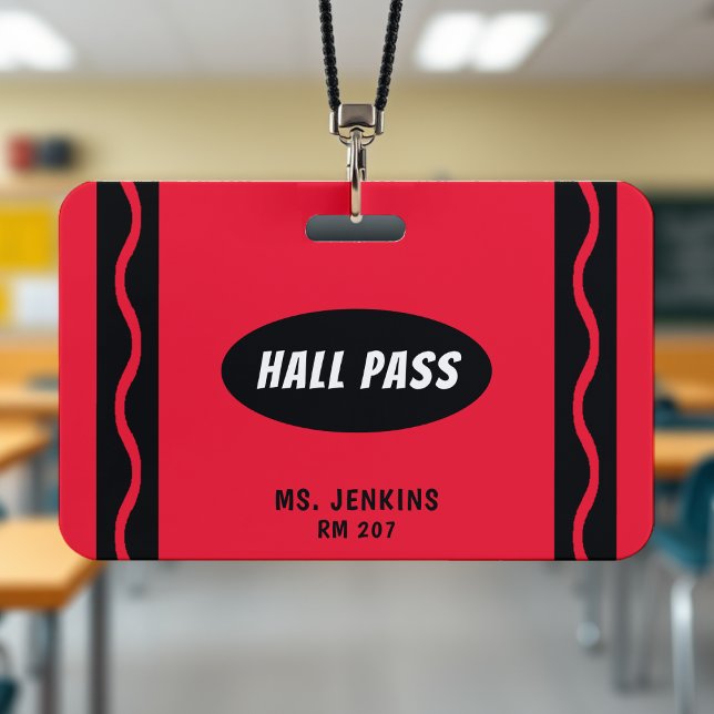 Red Crayon Teacher Student Classroom Hall Pass ID Badge (Red Crayon Teacher Student Classroom Hall Pass Badge
)