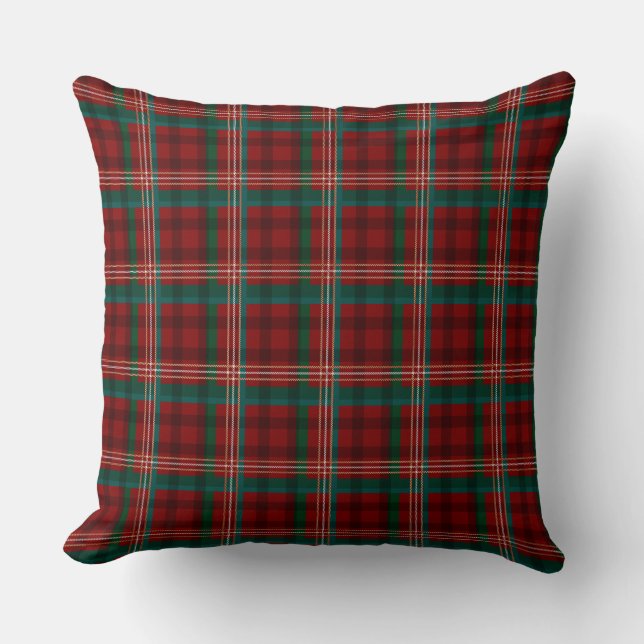 Red, Cream and Green Christmas Plaid Pattern Cushion (Front)