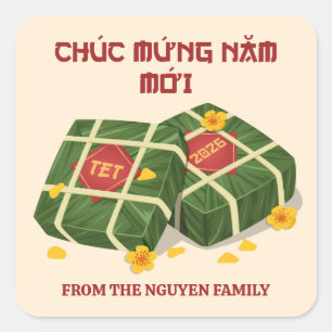 Red & Cream Banh Chung Vietnamese Tet 2026 Square Sticker