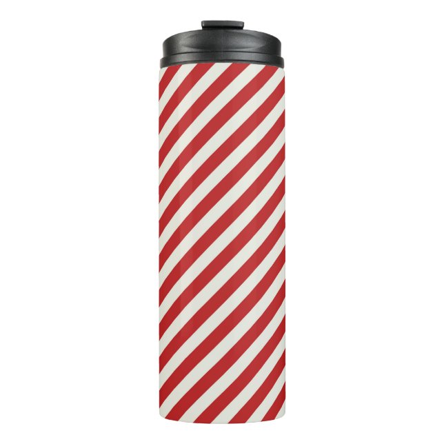Red & Cream Beige White Stripe Christmas Holiday  Thermal Tumbler (Front)