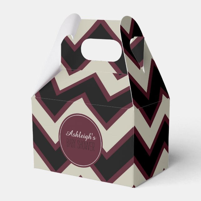 Red Cream Black Chevron Baby Shower Favour Box (Front Side)