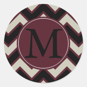 Red Cream Black Chevron Monogram Classic Round Sticker