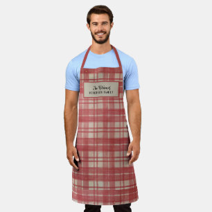 Red cream buffalo plaid pattern family custom apron