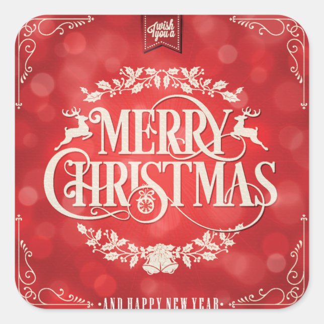Red & Cream Christmas & New Year Greeting Square Sticker (Front)