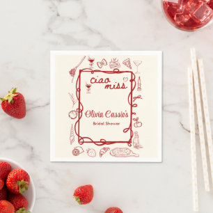 Red & Cream Ciao Miss Italian Bridal Shower  Napkin