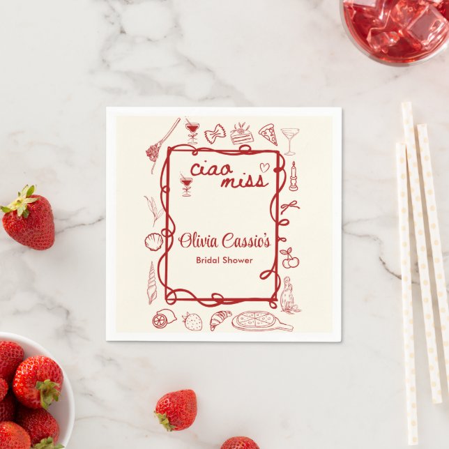 Red & Cream Ciao Miss Italian Bridal Shower  Napkin (Insitu)
