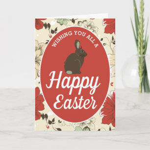 Red & Cream Floral Bunny Easter Egg, Easter Card