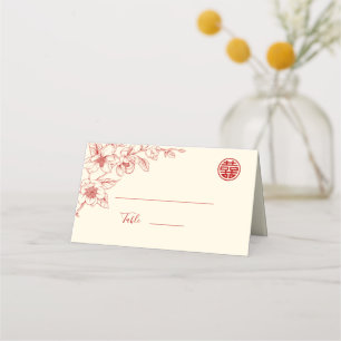 Red Cream Floral Chinese Wedding Place Card