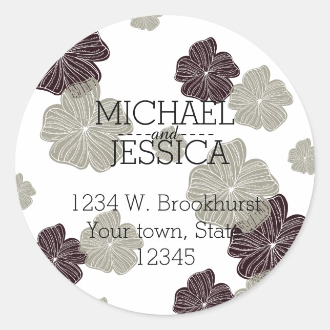 Red Cream Floral Personalised  name and address Classic Round Sticker (Front)