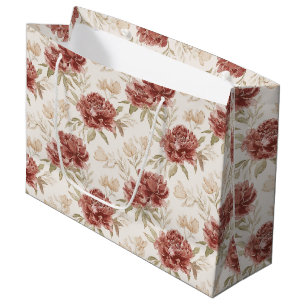 Red Cream Flowers Bridal Shower Large Gift Bag