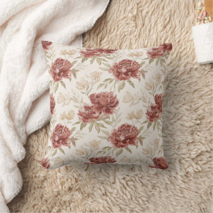 Red Cream Flowers Cushion