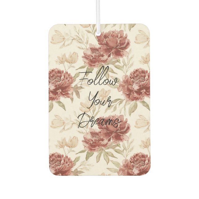 Red Cream Flowers Gold Glitter Car Air Freshener (Front)