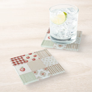 Red Cream Green Apples Glass Coaster