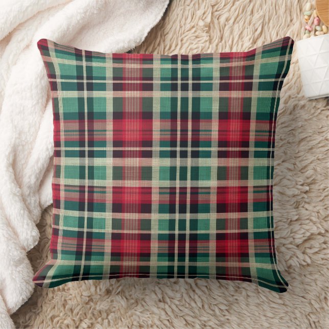 Red Cream Green Plaid Stripes Cushion (Blanket)