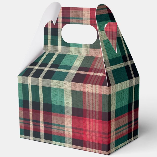 Red Cream Green Plaid Stripes Favour Box (Front)