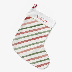 Red Cream Green Stripes Christmas Large Christmas Stocking