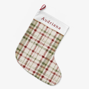 Red Cream Green Stripes Christmas Large Christmas Stocking