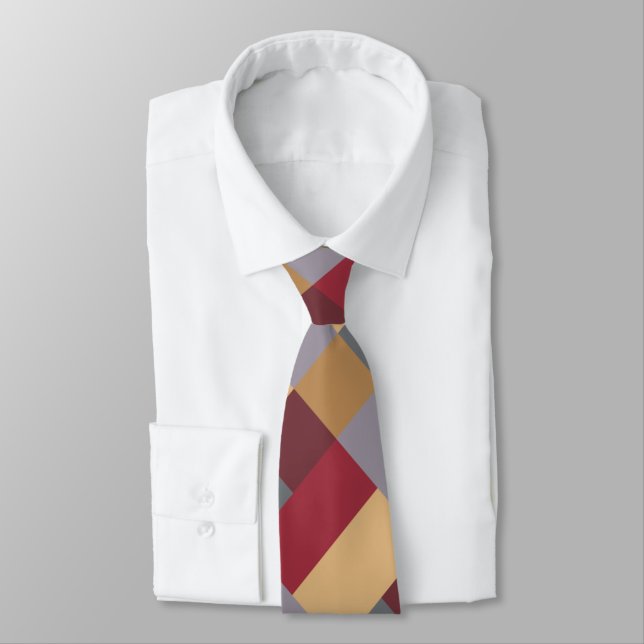 Red Cream Grey Silver Burgundy Gold Colour Block Tie (Tied)