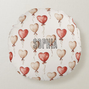 Red Cream Heart Balloons Baby Shower Round Cushion