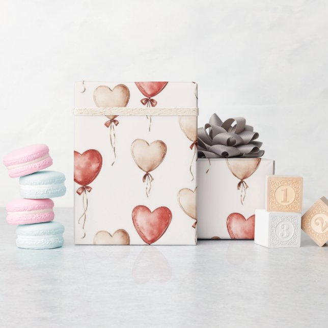 Red Cream Heart Balloons Baby Shower Wrapping Paper (Baby Shower)