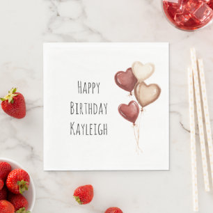 Red Cream Heart Balloons Birthday Napkin