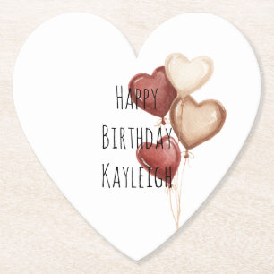 Red Cream Heart Balloons Birthday Paper Coaster