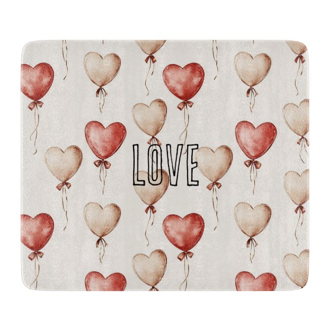Red Cream Heart Balloons Cutting Board (Front)