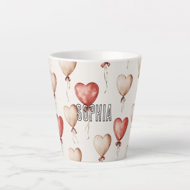 Red Cream Heart Balloons Latte Mug (Front)