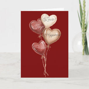Red Cream Heart Balloons Love Joy Card