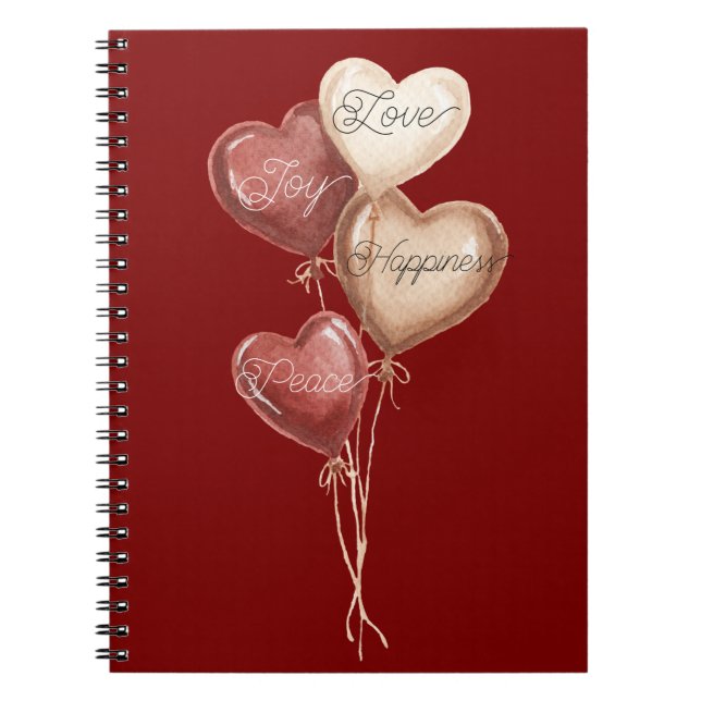 Red Cream Heart Balloons Love Joy Notebook (Front)