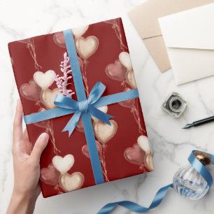 Red Cream Heart Balloons Love  Wrapping Paper