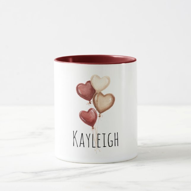 Red Cream Heart Balloons Mug (Center)