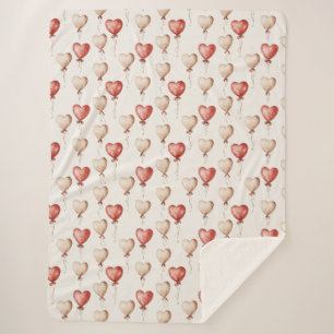 Red Cream Heart Balloons Sherpa Blanket