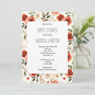 Red Cream Hearts and Flowers Bridal Shower Invitation