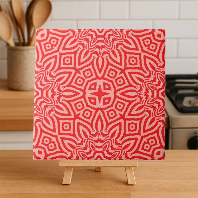 Red Cream Kaleidoscopic Mosaic Geometric Pattern Ceramic Tile (Creator Uploaded)
