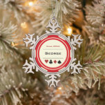 Red Cream Las Vegas Casino Poker Chip Christmas Snowflake Pewter Christmas Ornament<br><div class="desc">Looking for a gift for your favourite gambler? Give them this fun red,  cream white,  and black casino poker chip Christmas tree ornament. Personalise it with their name for an extra personal touch!</div>