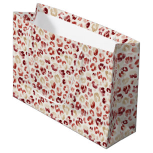 Red Cream Leopard Animal Print Birthday Large Gift Bag
