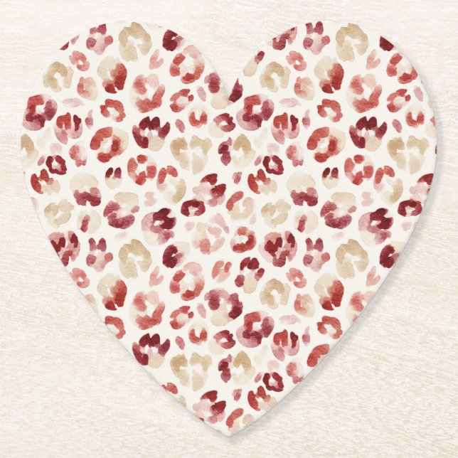 Red Cream Leopard Animal Print Birthday Paper Coaster (Front)