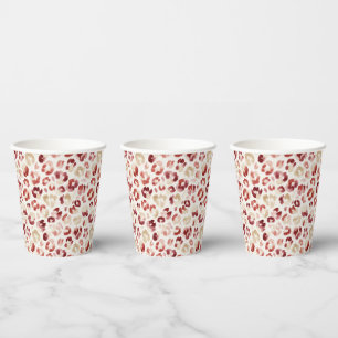 Red Cream Leopard Animal Print Birthday Paper Cups