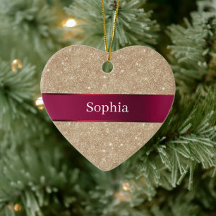 Red Cream Leopard Animal Print Christmas Ceramic Ornament