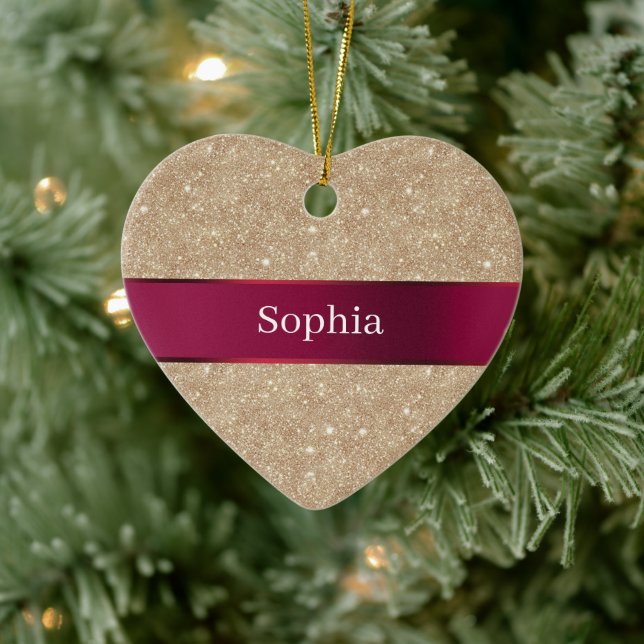 Red Cream Leopard Animal Print Christmas Ceramic Ornament (Tree)