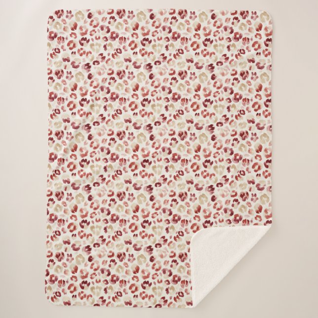 Red Cream Leopard Animal Print Sherpa Blanket (Front)
