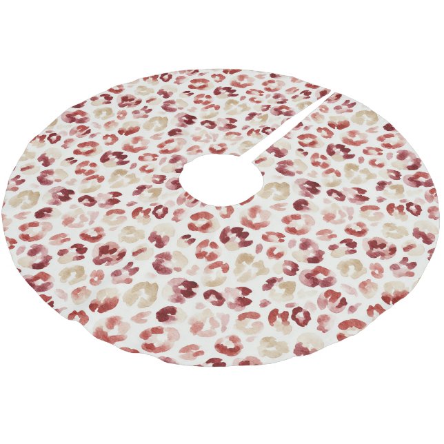 Red Cream Leopard Print Christmas Brushed Polyester Tree Skirt (Angled)